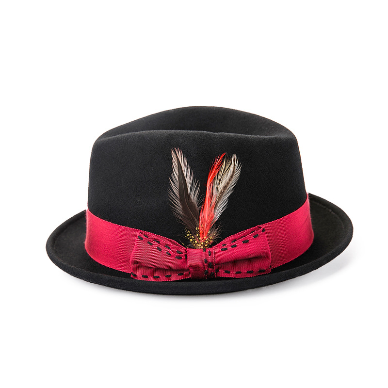 跨境熱銷靈瓏秋冬純羊毛爵士禮帽時(shí)尚羊毛氈帽萬(wàn)圣節(jié)帽子工廠批發(fā)